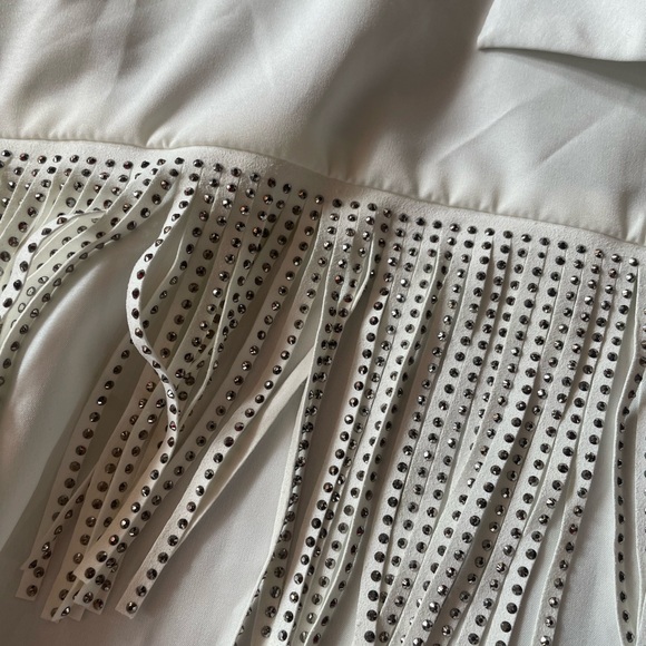 SHEIN Fringe and Rhinestone Long Sleeve Button Down White Top Size Large - Picture 2 of 10